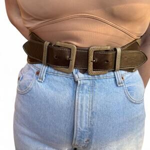 Cynthia Rowley brown leather wide with double  bronze buckles